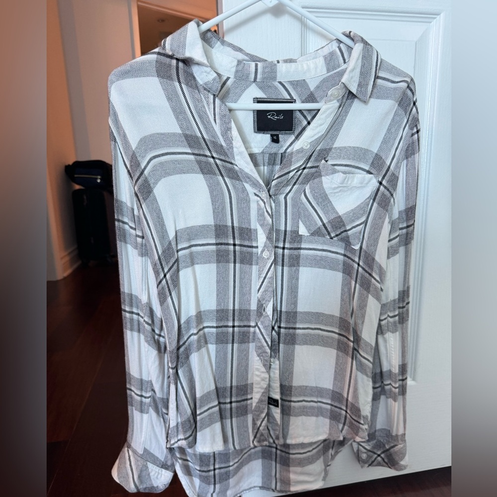 Rails Ivory and Charcoal Checkered Flannel-like Shirt